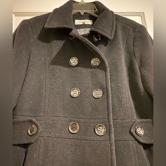 Calvin Klein Black Wool Double Breasted Peacoat - Picture 4 of 12